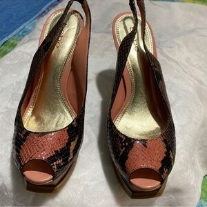 Bebe Brown Platform Peep-Toe Pumps